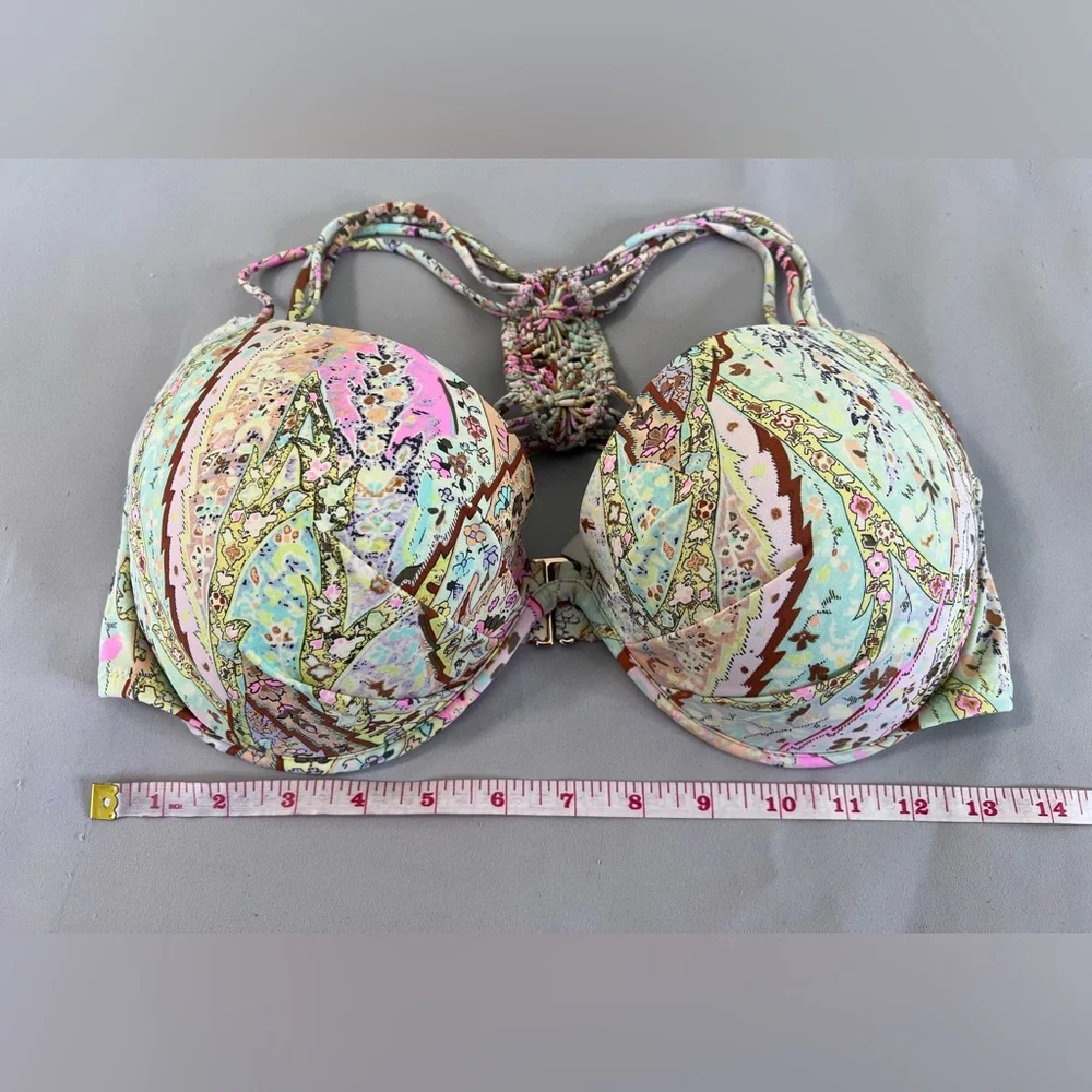 Victorias Secret 36DD Fabulous Bikini Top Padded Floral 6XU Yellow Blue‎